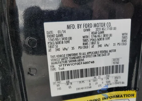 2014 Ford F150 Supercrew z USA, uszkodzony, nr VIN 1FTFW1CF0EFA89748